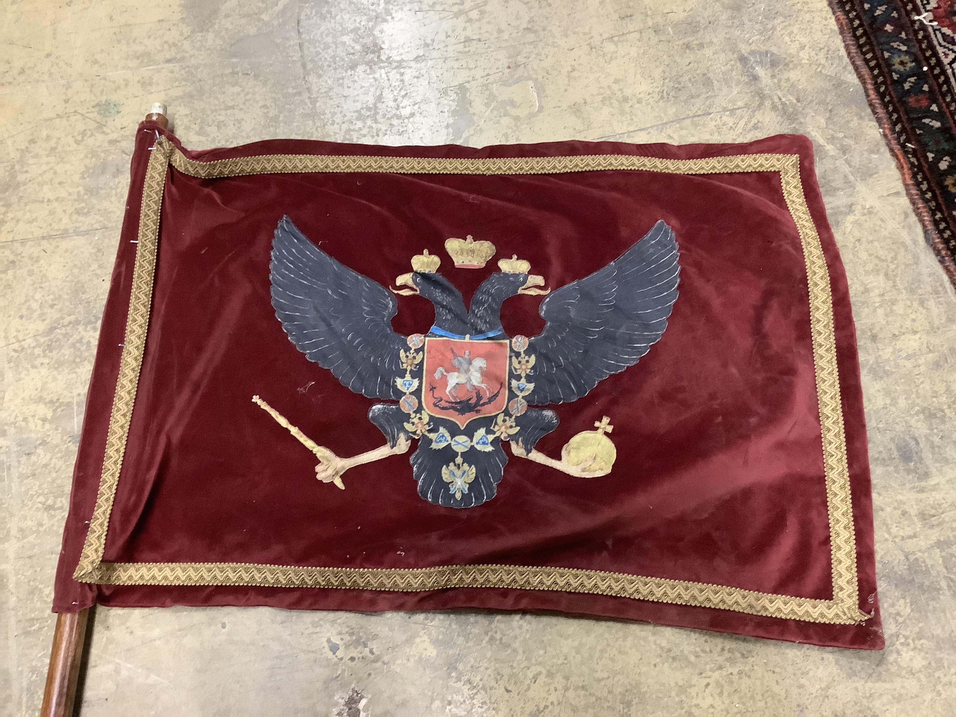 An embroidered flag and instrument box